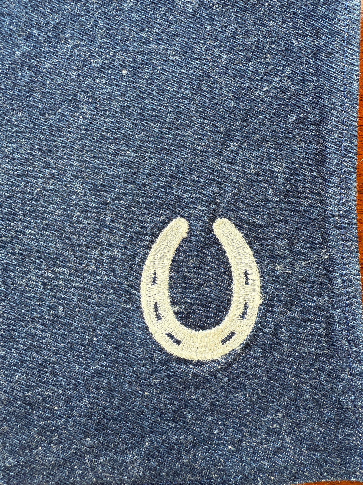 J's Lucky Horseshoe embroidered Denim Placemats, Set of 4