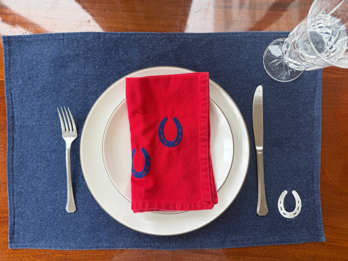 J's Lucky Horseshoe embroidered Denim Placemats, Set of 4
