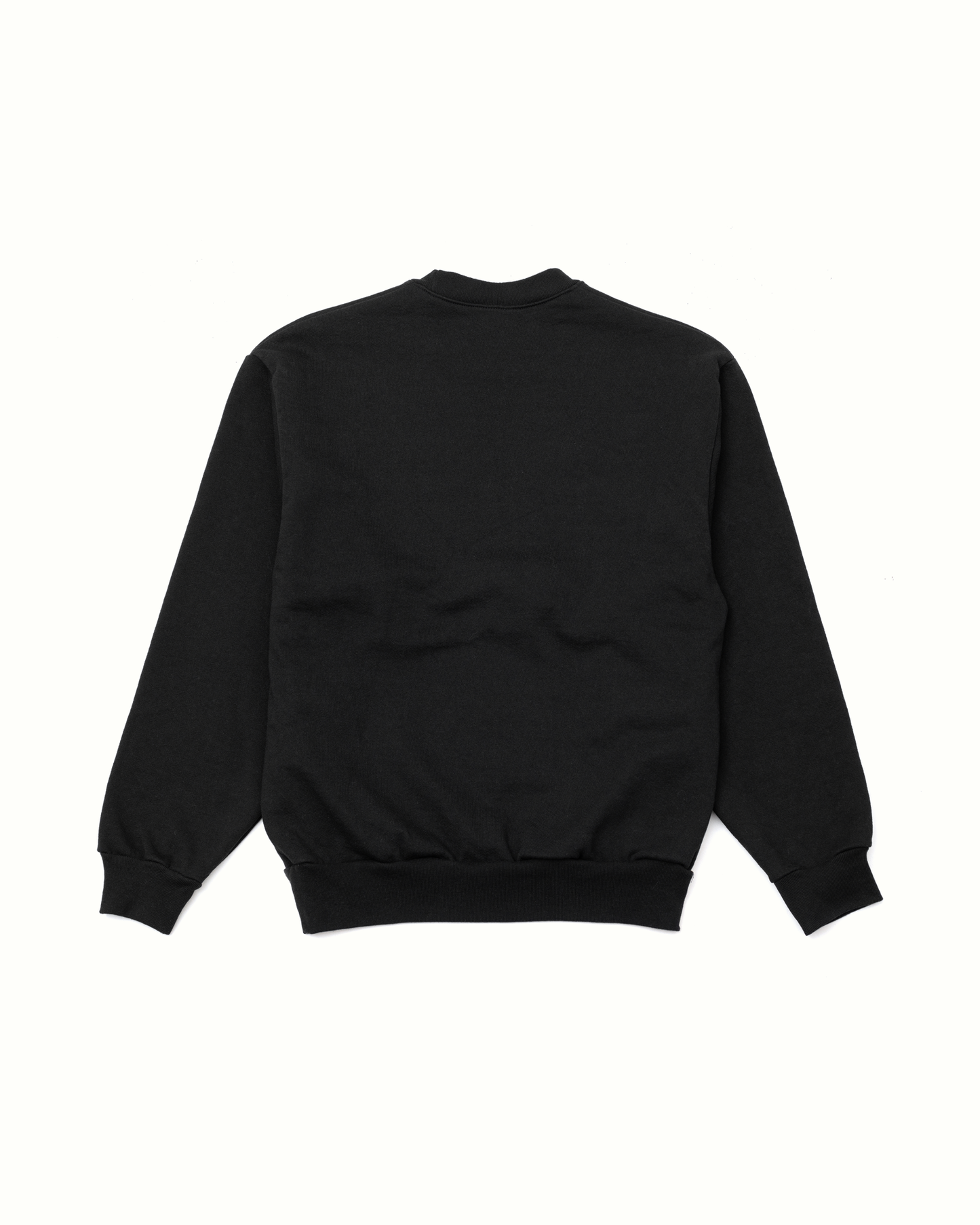 Navy blue sweater, pictured from the back